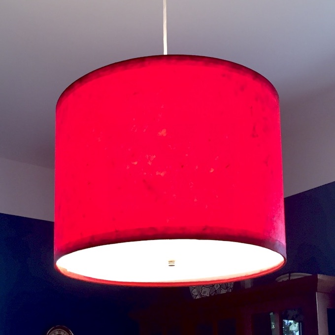Hanging lit red lotka pendant size 13x17